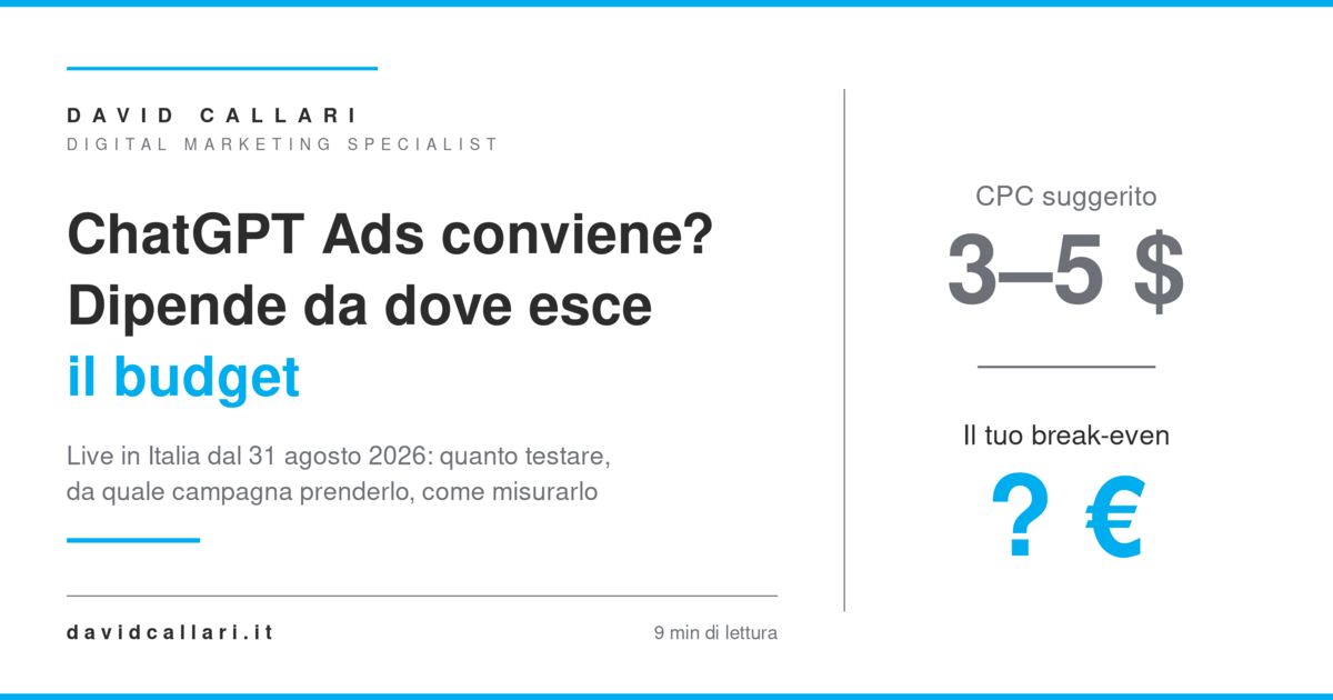 ChatGPT Ads conviene? Come decidere se spostarci budget da Meta e Google (e come misurarlo) 1 articolo chatgpt ads conviene spostare budget meta google featured 1200x630 1